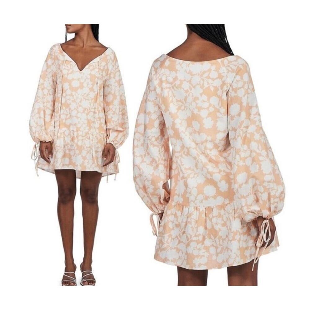 NWT Anthropologie Charlie Holiday Eve Linen Cotton Blend Peach Floral Dress 6